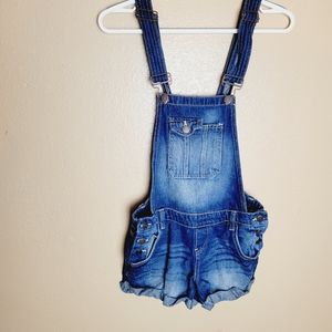Darkwash overall shorts